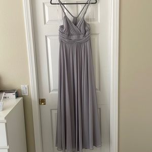 Lulu’s light grey maxi bridesmaid dress